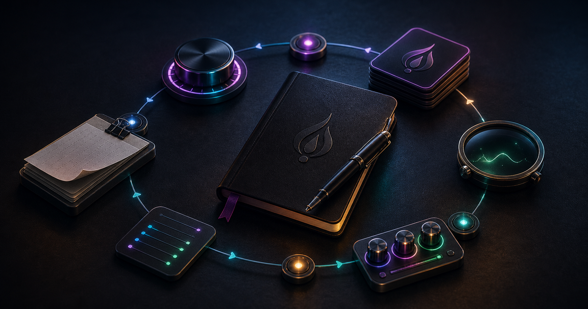 A black notebook, timer, and pen arranged as a focused daily songwriting routine.